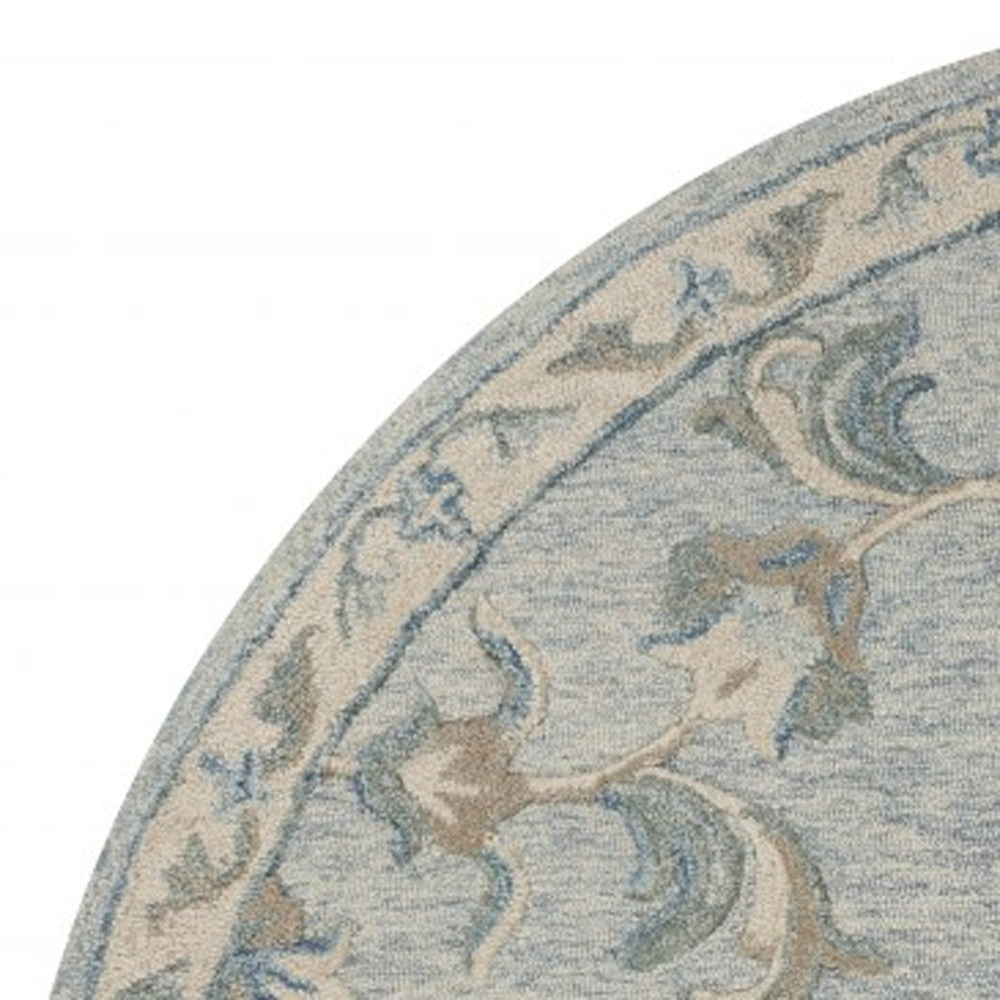 7' X 9' Blue And Ivory Wool Hand Tufted Area Rug-Area Rugs-DECOROLALA