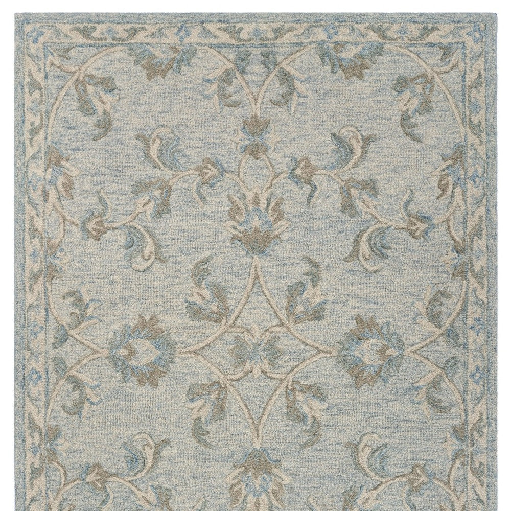 7' X 9' Blue And Ivory Wool Hand Tufted Area Rug-Area Rugs-DECOROLALA
