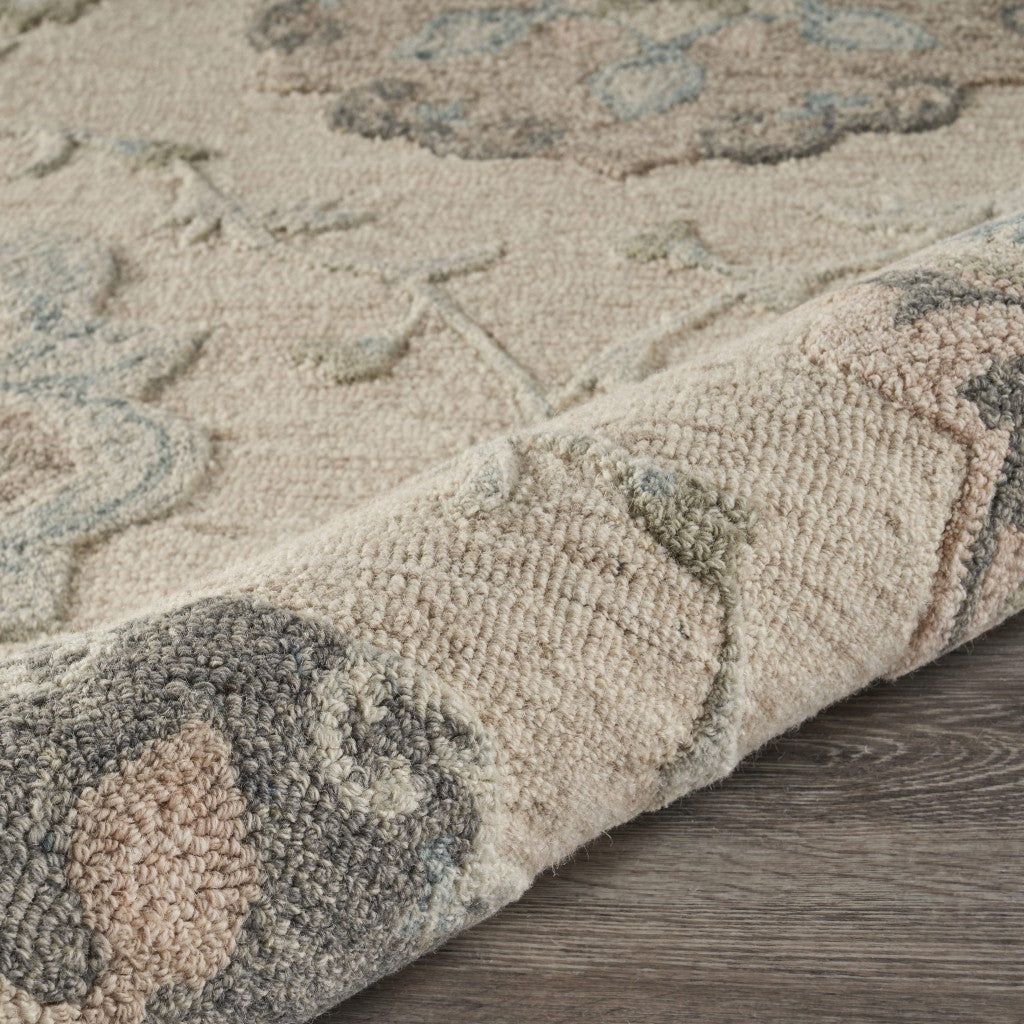 7' X 9' Blue And Ivory Wool Hand Tufted Area Rug-Area Rugs-DECOROLALA