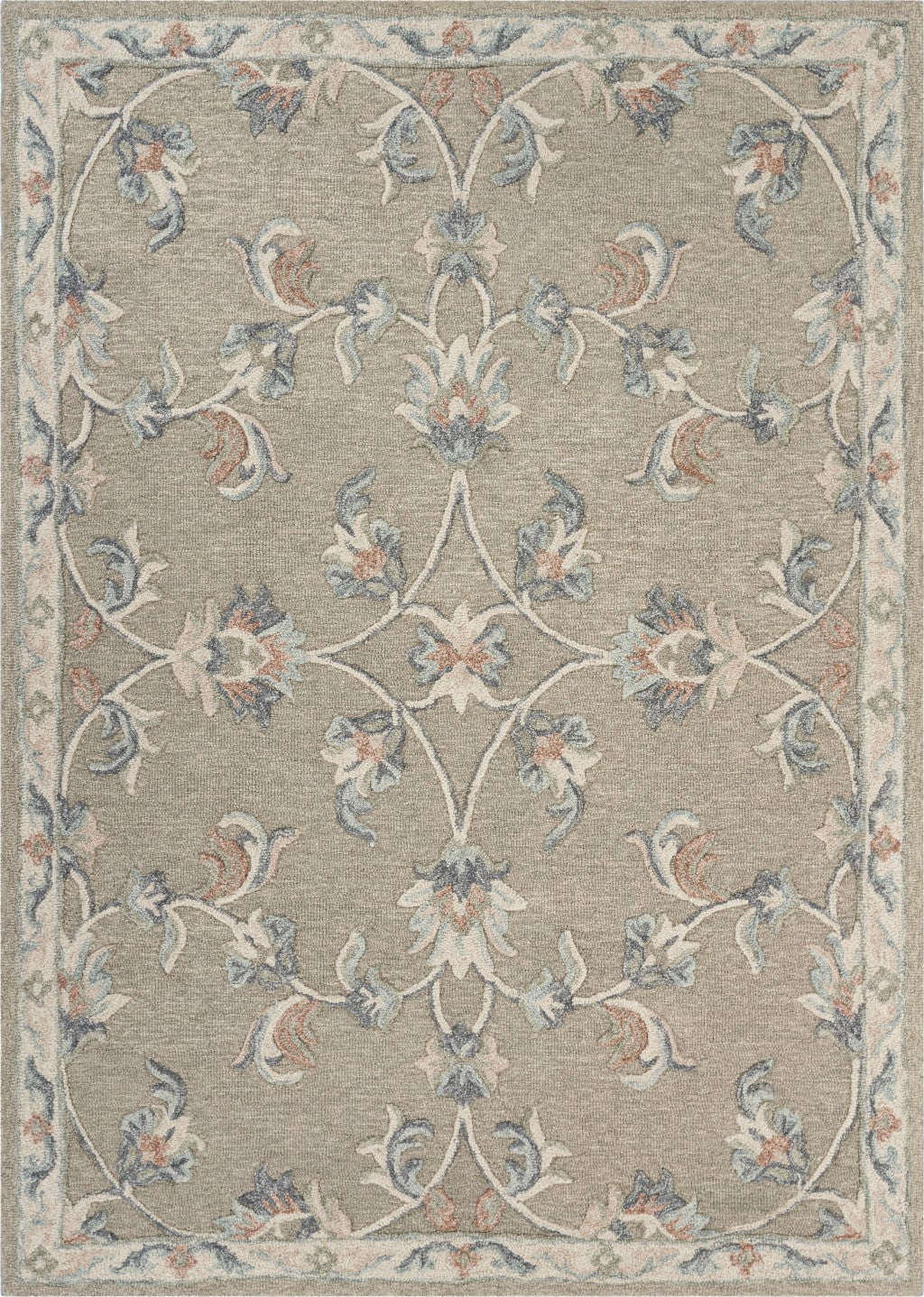 7' X 9' Blue And Ivory Wool Hand Tufted Area Rug-Area Rugs-DECOROLALA