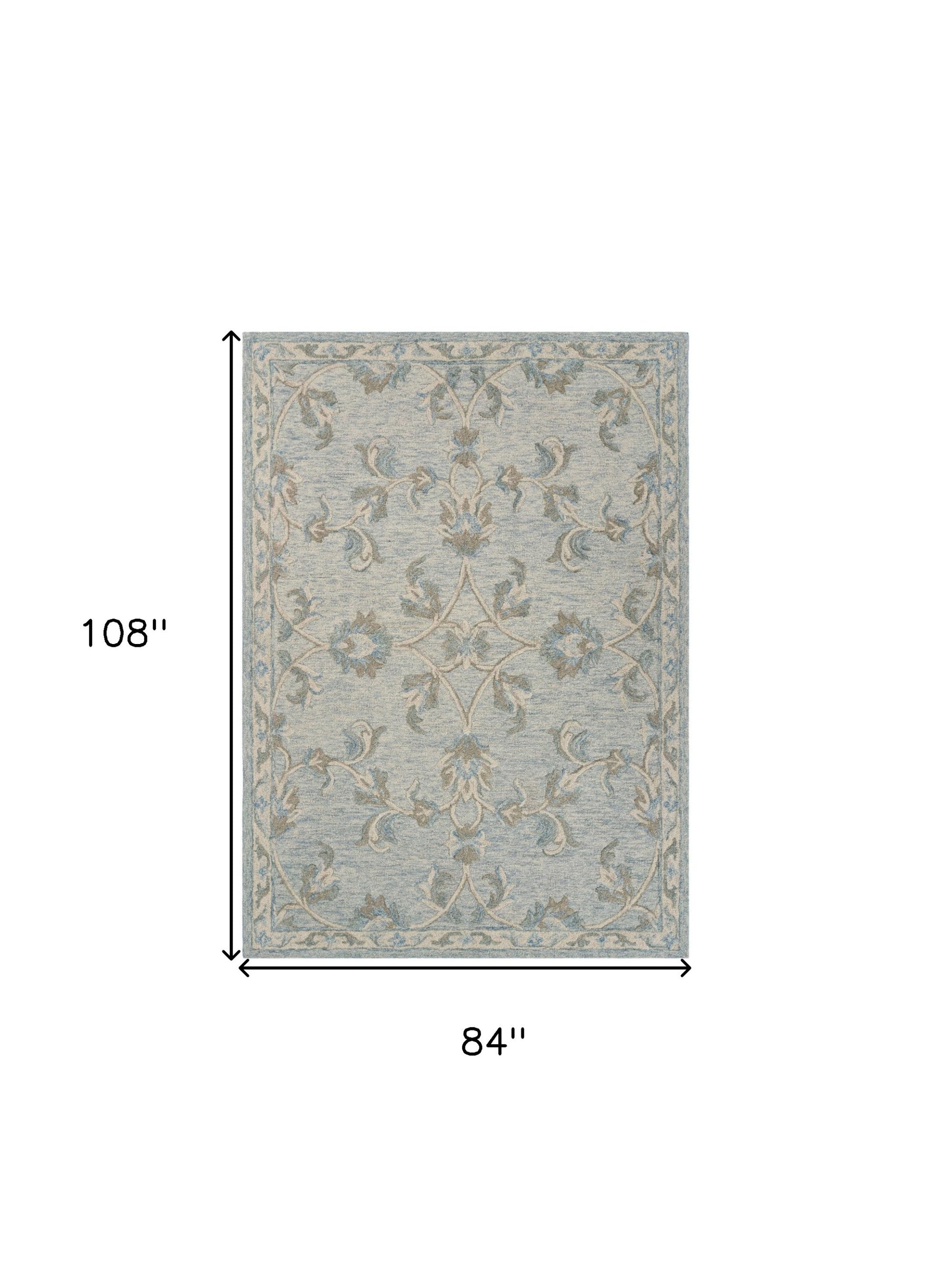 7' X 9' Blue And Ivory Wool Hand Tufted Area Rug-Area Rugs-DECOROLALA