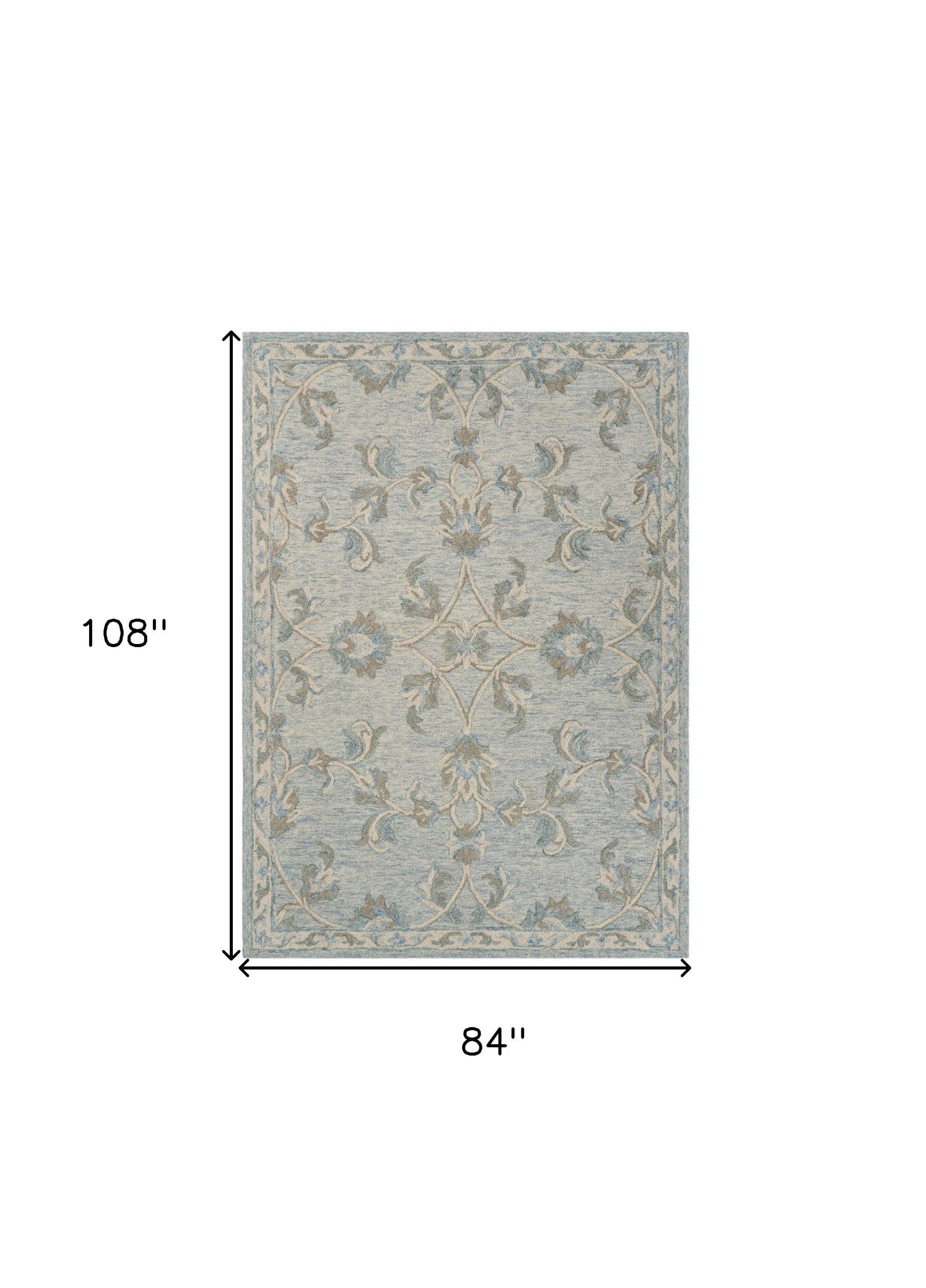 7' X 9' Blue And Ivory Wool Hand Tufted Area Rug-Area Rugs-DECOROLALA