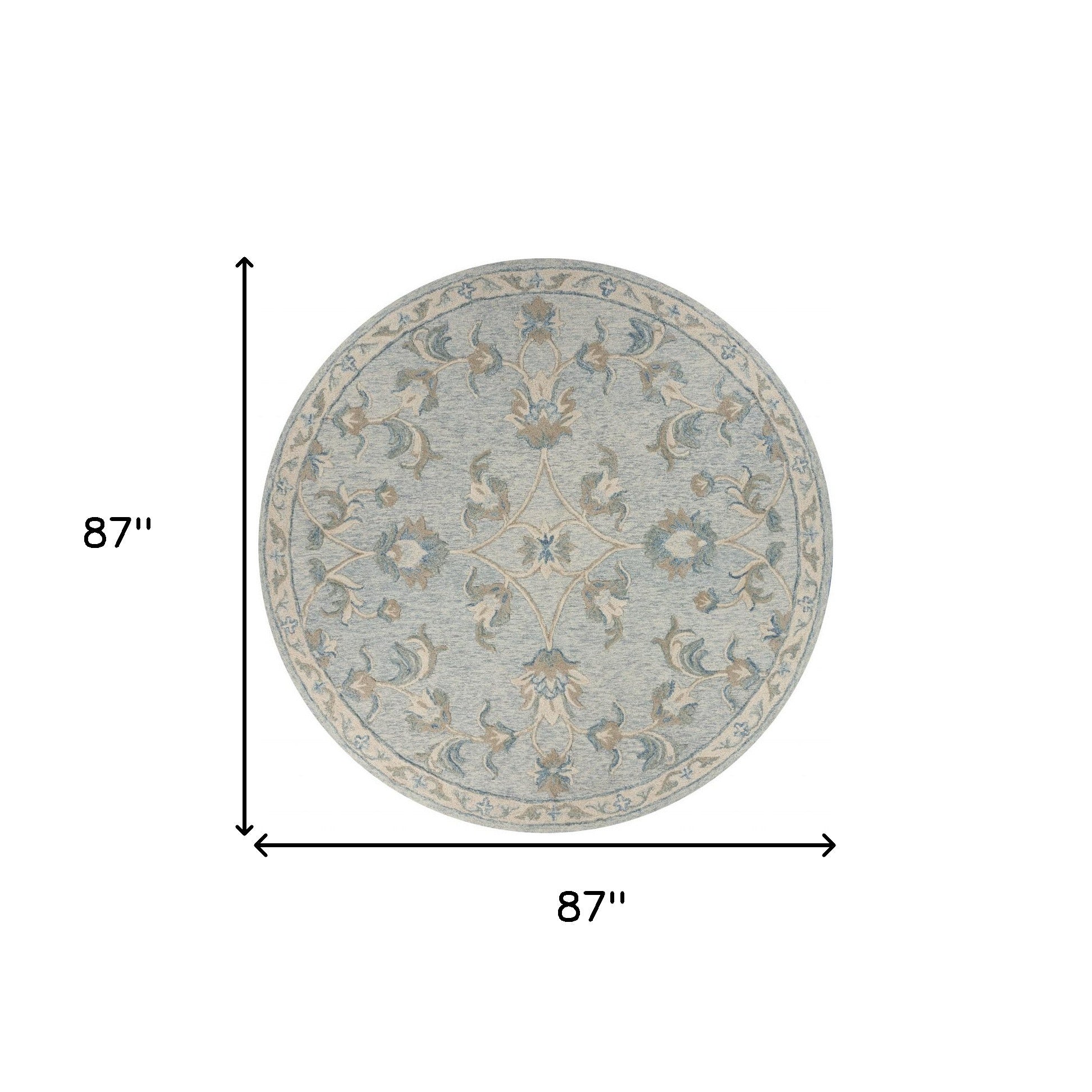 7' X 9' Blue And Ivory Wool Hand Tufted Area Rug-Area Rugs-DECOROLALA