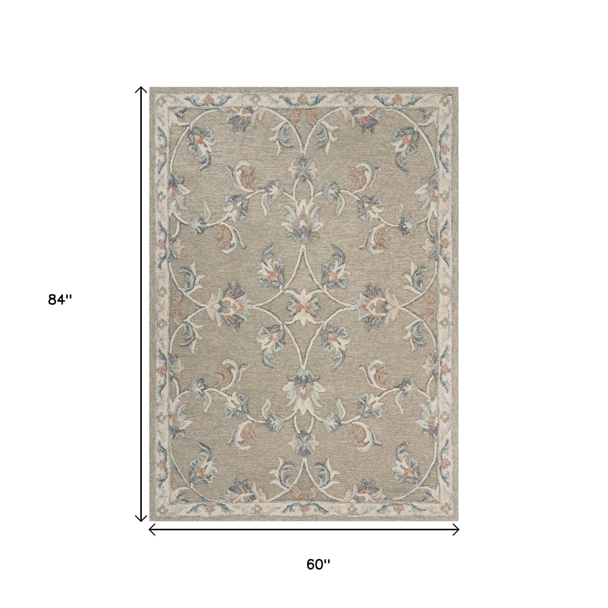 7' X 9' Blue And Ivory Wool Hand Tufted Area Rug-Area Rugs-DECOROLALA