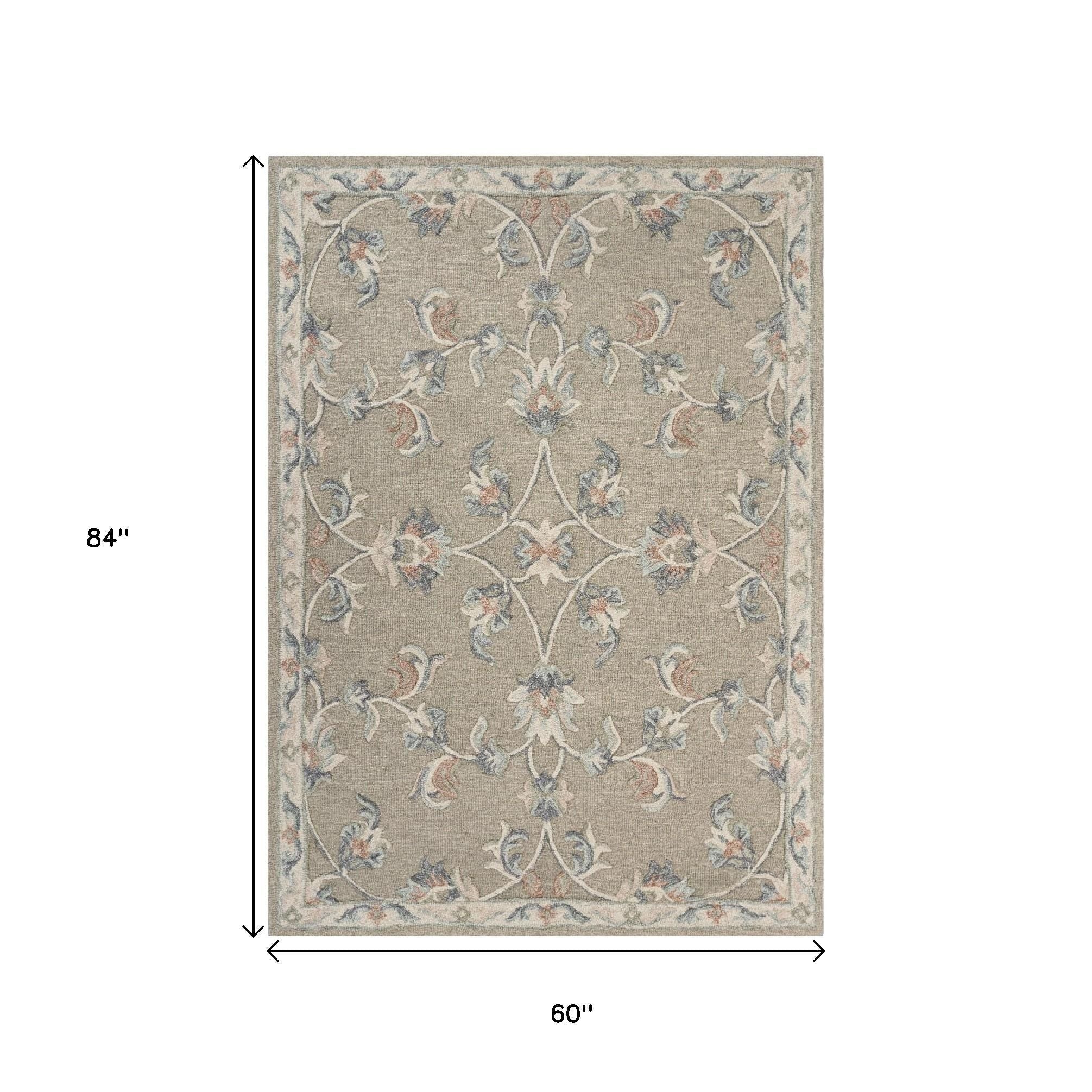 7' X 9' Blue And Ivory Wool Hand Tufted Area Rug-Area Rugs-DECOROLALA