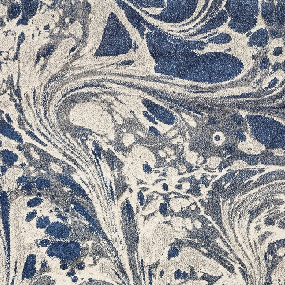 7' X 9' Blue Gray And Ivory Abstract Area Rug-Area Rugs-DECOROLALA