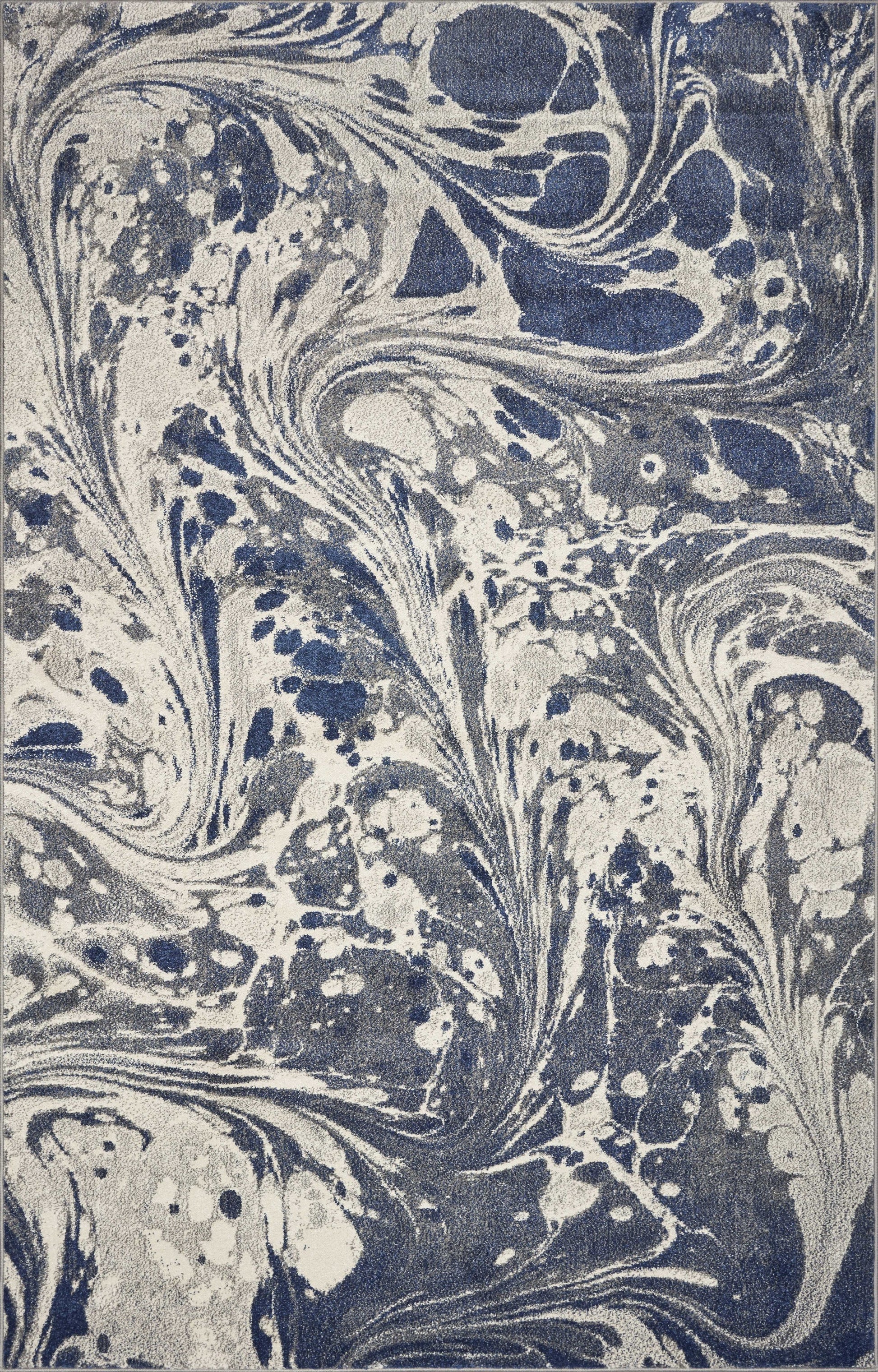 7' X 9' Blue Gray And Ivory Abstract Area Rug-Area Rugs-DECOROLALA