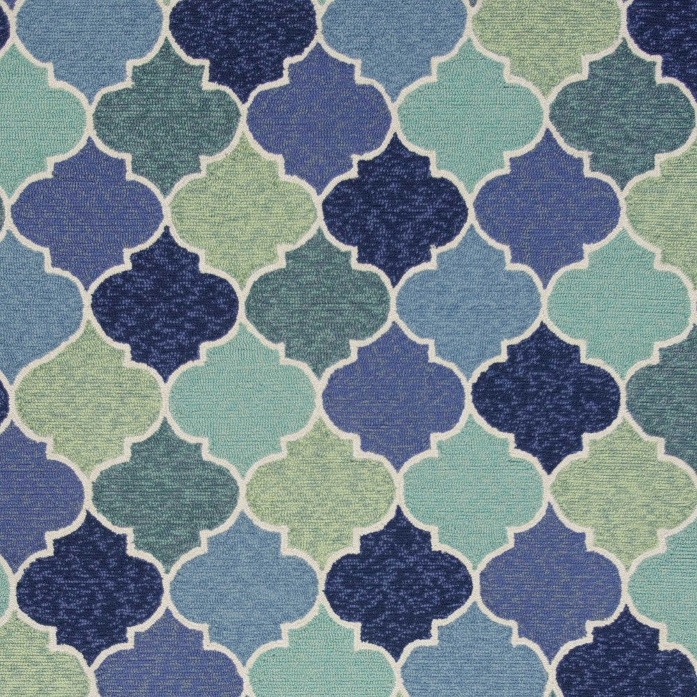7' X 9' Blue Purple And Aqua Quatrefoil Hand Tufted Area Rug-Area Rugs-DECOROLALA