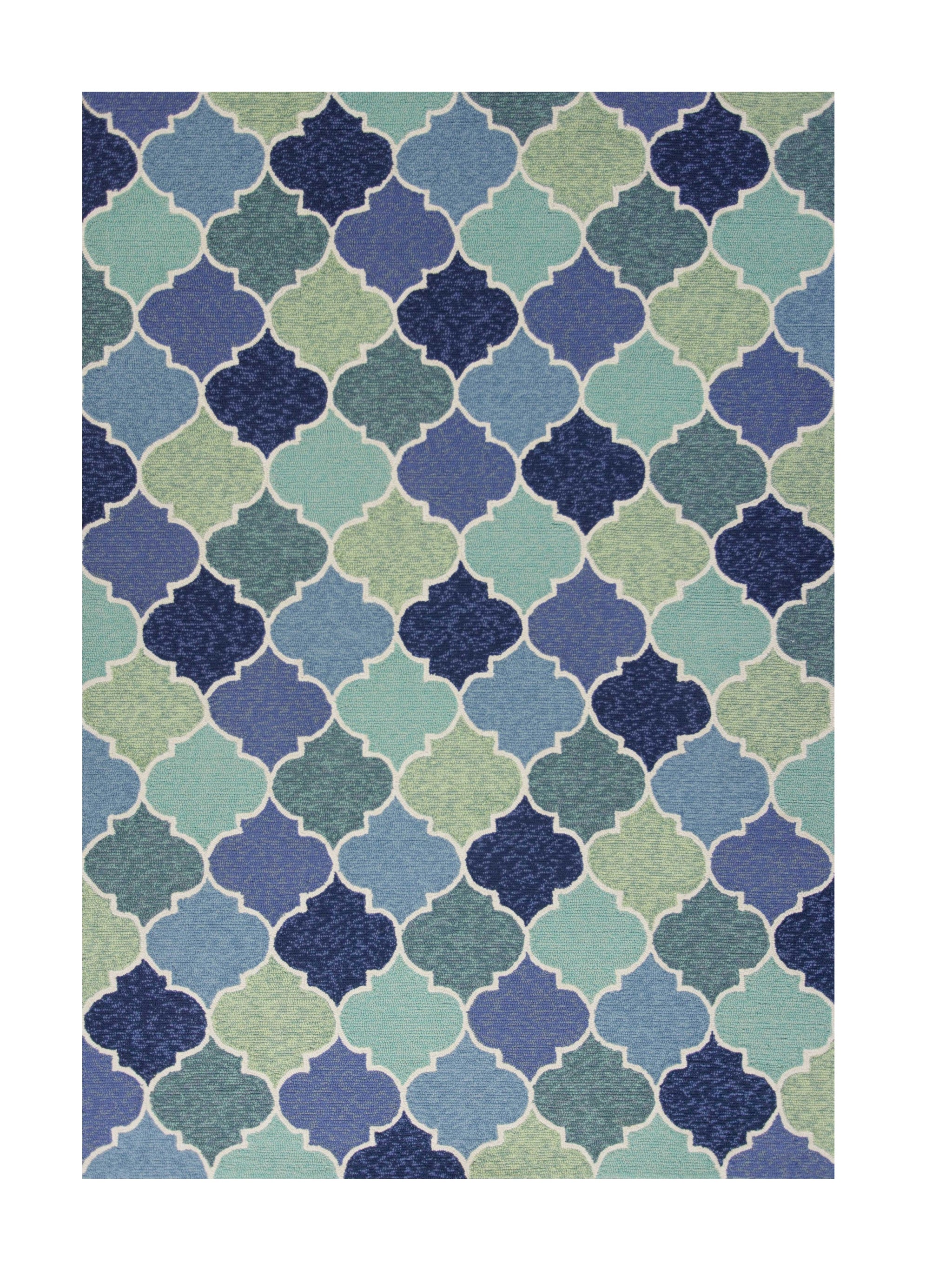 7' X 9' Blue Purple And Aqua Quatrefoil Hand Tufted Area Rug-Area Rugs-DECOROLALA