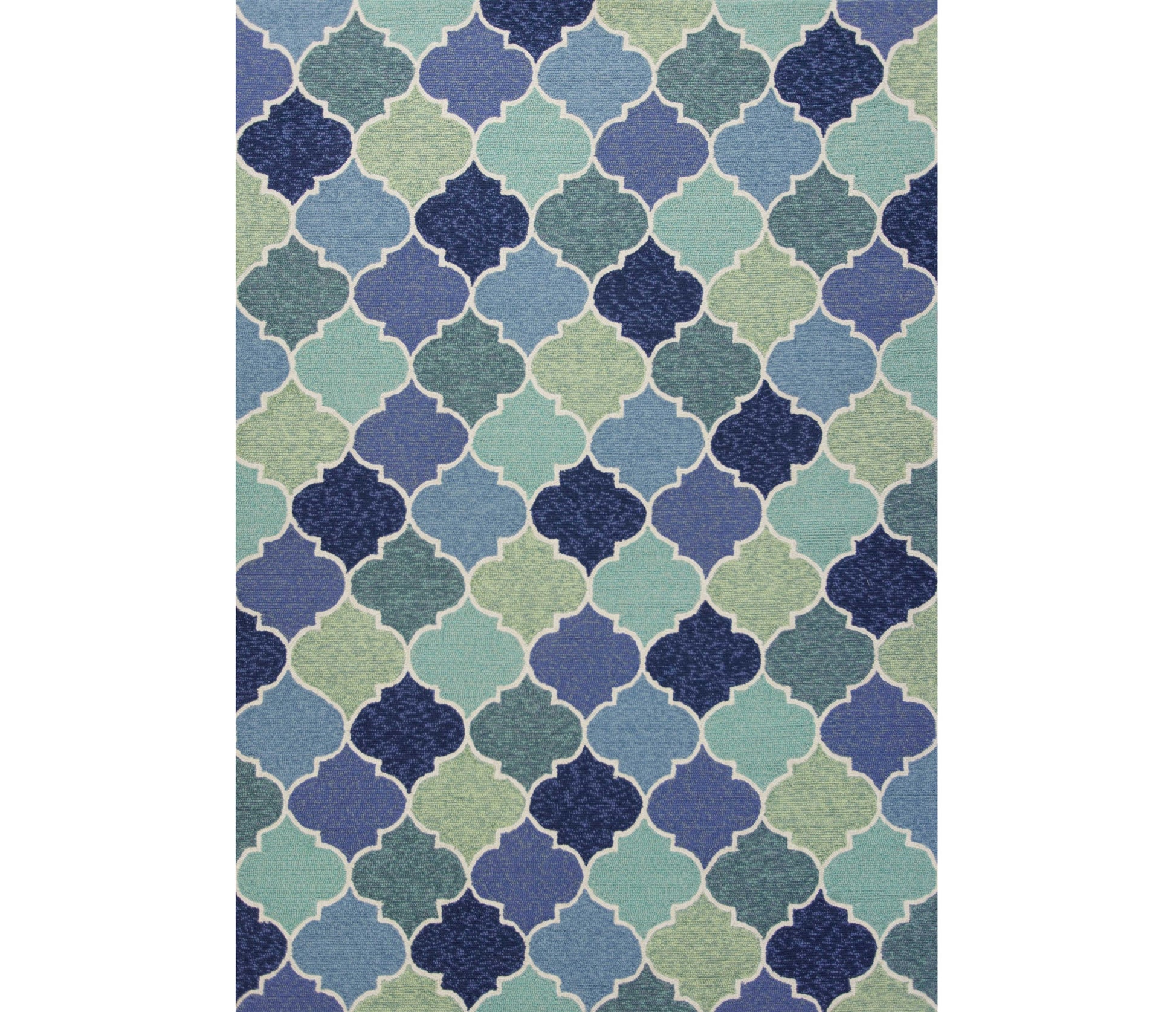 7' X 9' Blue Purple And Aqua Quatrefoil Hand Tufted Area Rug-Area Rugs-DECOROLALA