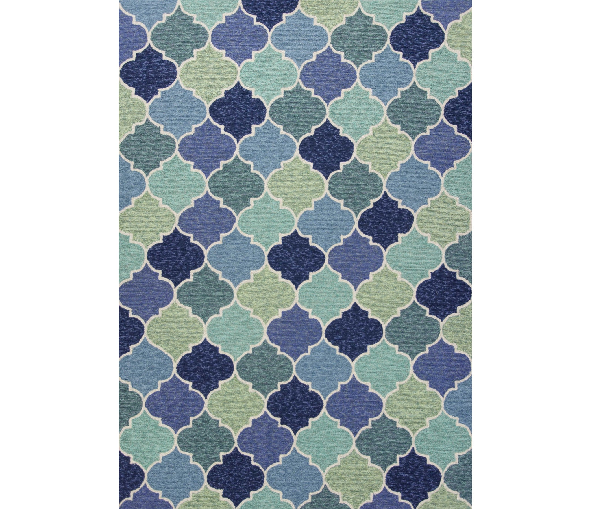 7' X 9' Blue Purple And Aqua Quatrefoil Hand Tufted Area Rug-Area Rugs-DECOROLALA