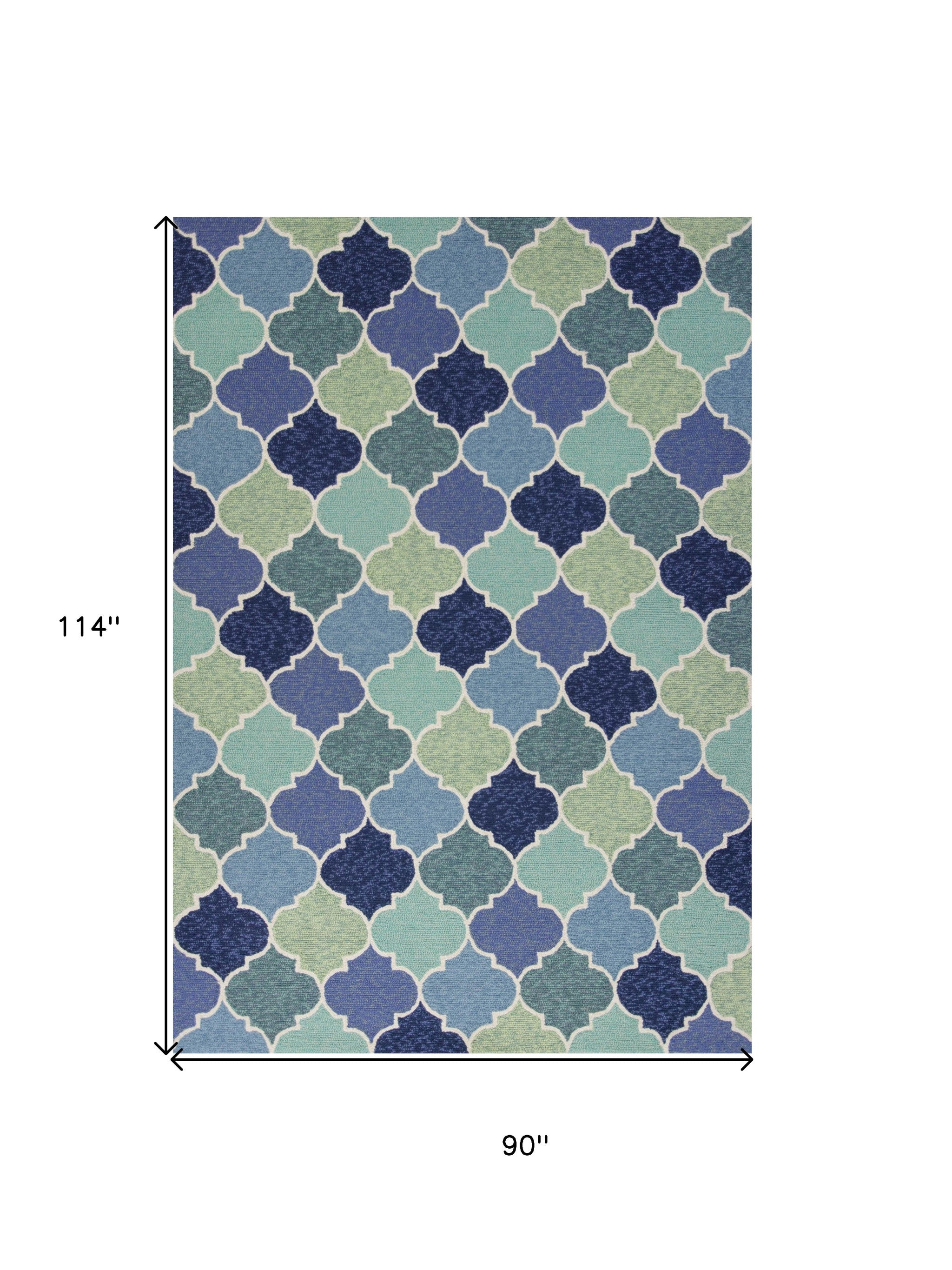 7' X 9' Blue Purple And Aqua Quatrefoil Hand Tufted Area Rug-Area Rugs-DECOROLALA