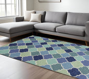 7' X 9' Blue Purple And Aqua Quatrefoil Hand Tufted Area Rug-Area Rugs-DECOROLALA