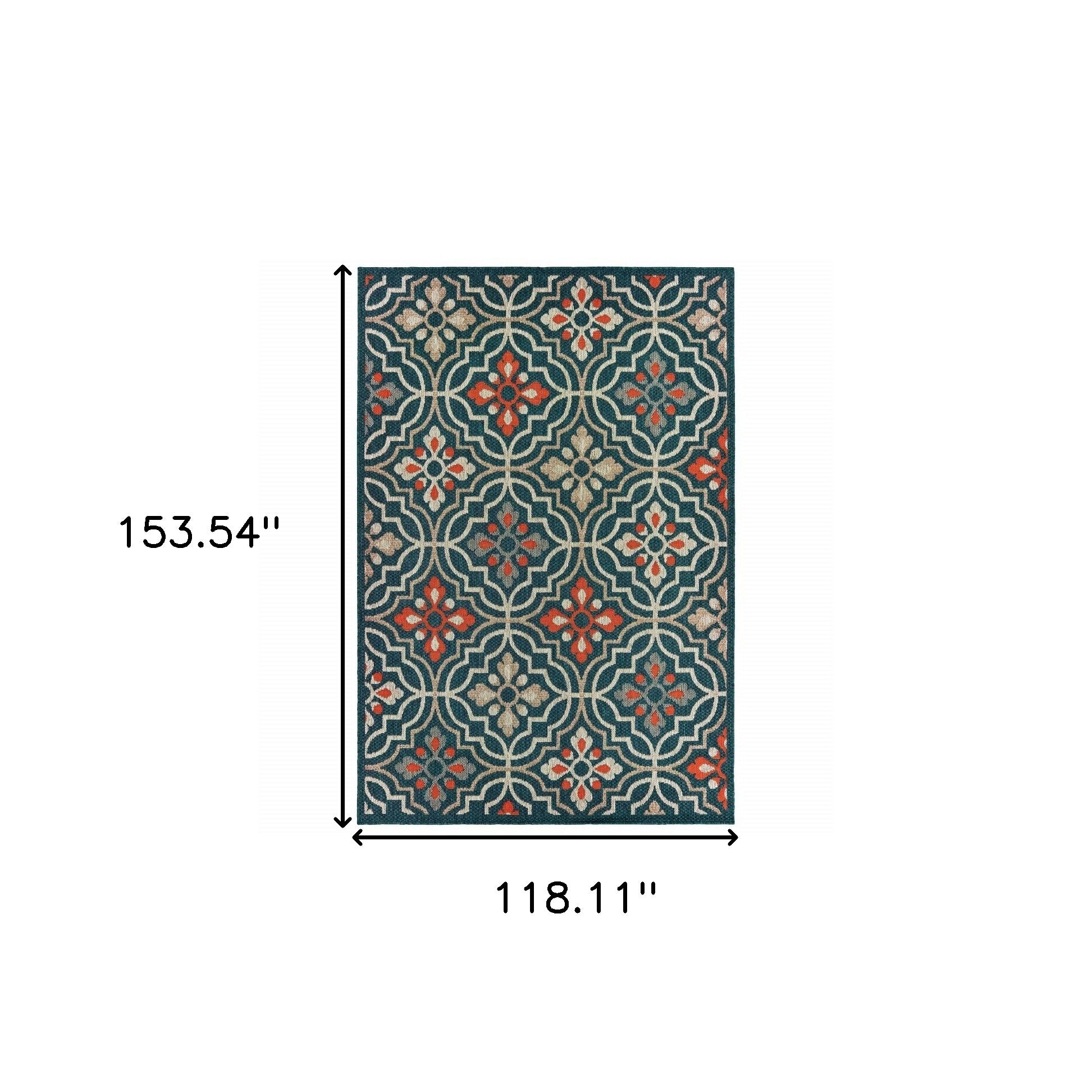 7' X 9' Blue and Orange Moroccan Indoor Outdoor Area Rug-Outdoor Rugs-DECOROLALA