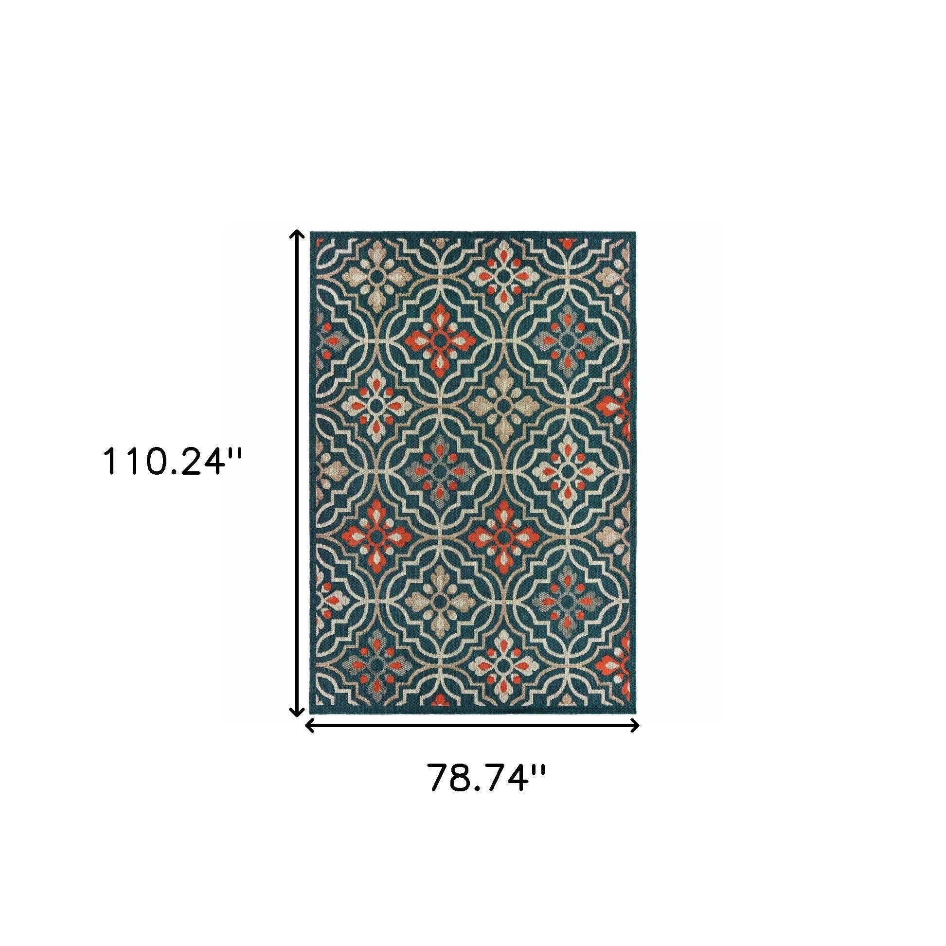 7' X 9' Blue and Orange Moroccan Indoor Outdoor Area Rug-Outdoor Rugs-DECOROLALA