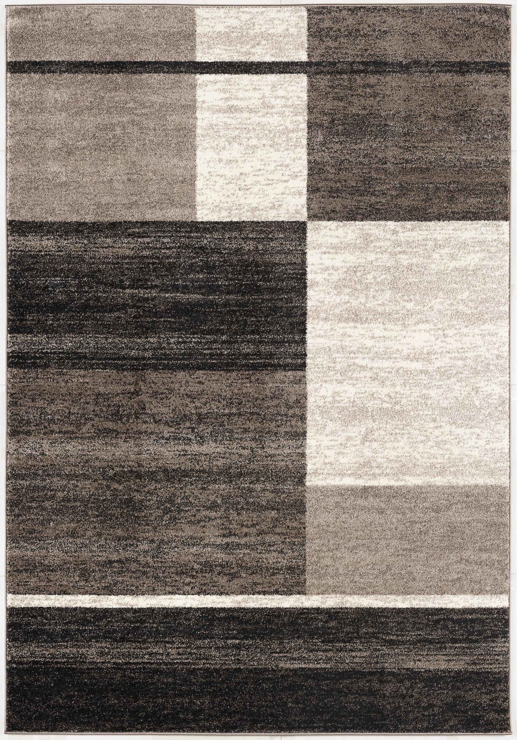 7' X 9' Brown And Beige Abstract Blocks Area Rug-Area Rugs-DECOROLALA