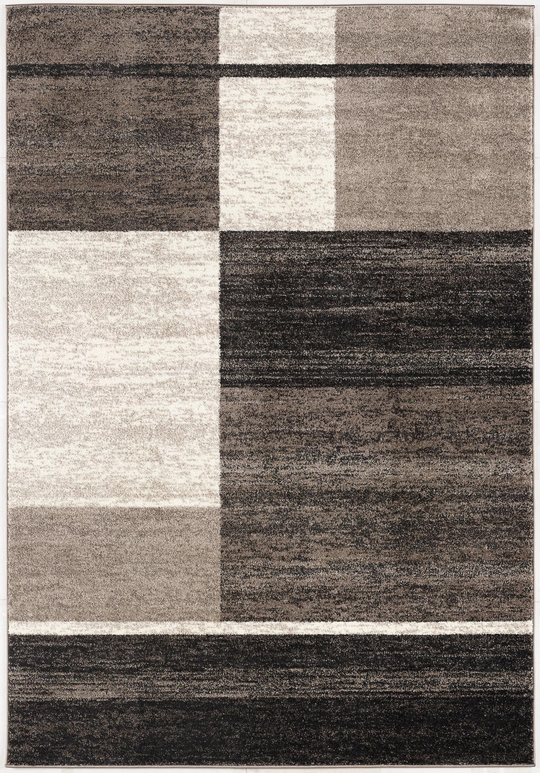 7' X 9' Brown And Beige Abstract Blocks Area Rug-Area Rugs-DECOROLALA