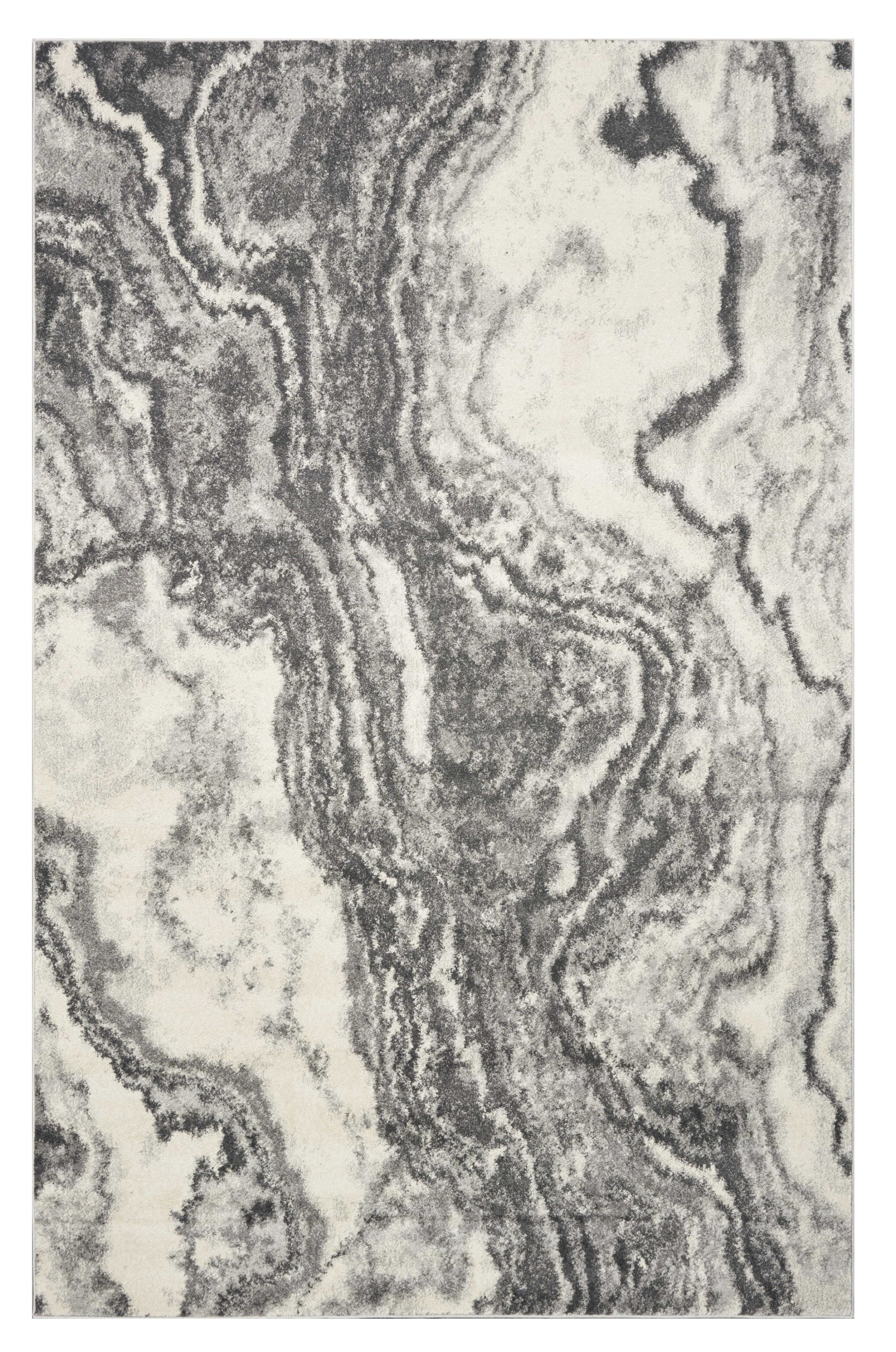 7' X 9' Gray And Ivory Abstract Area Rug-Area Rugs-DECOROLALA