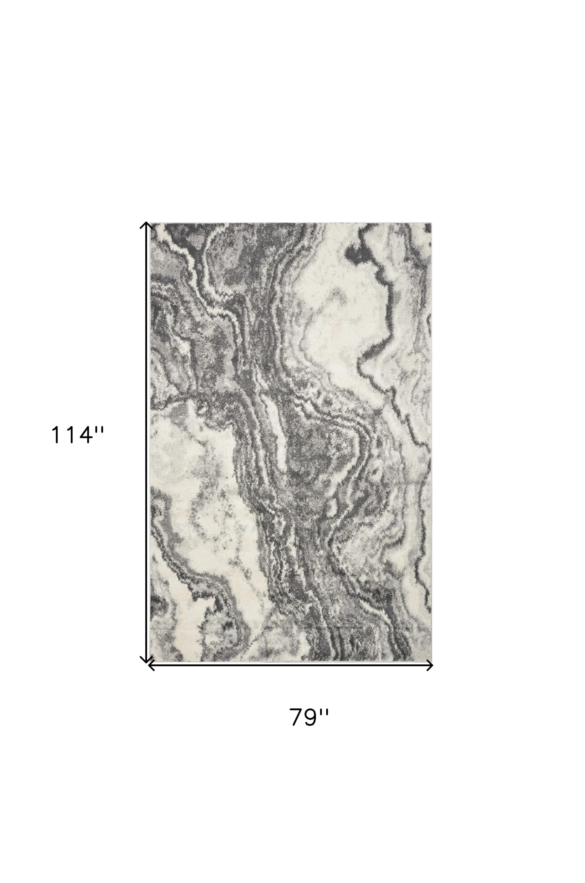 7' X 9' Gray And Ivory Abstract Area Rug-Area Rugs-DECOROLALA