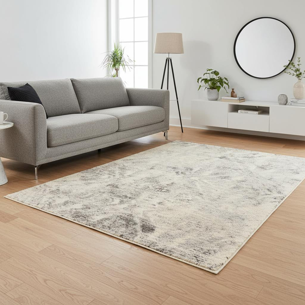 7' X 9' Gray And Ivory Diamond Area Rug-Area Rugs-DECOROLALA