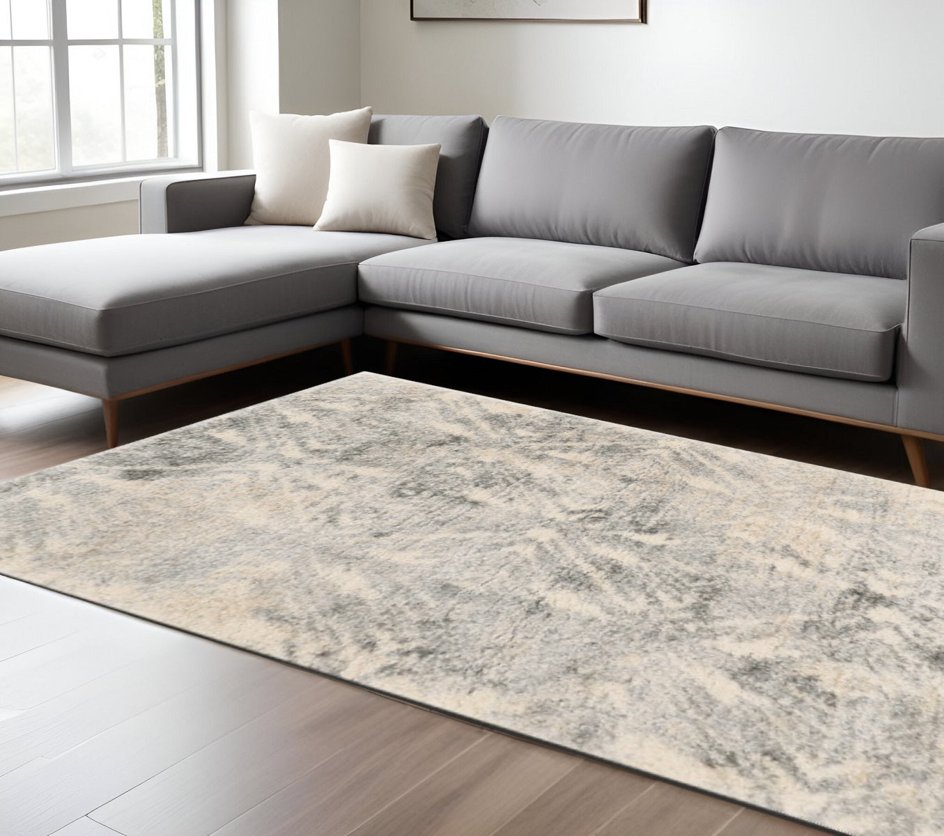 7' X 9' Gray And Ivory Diamond Area Rug-Area Rugs-DECOROLALA
