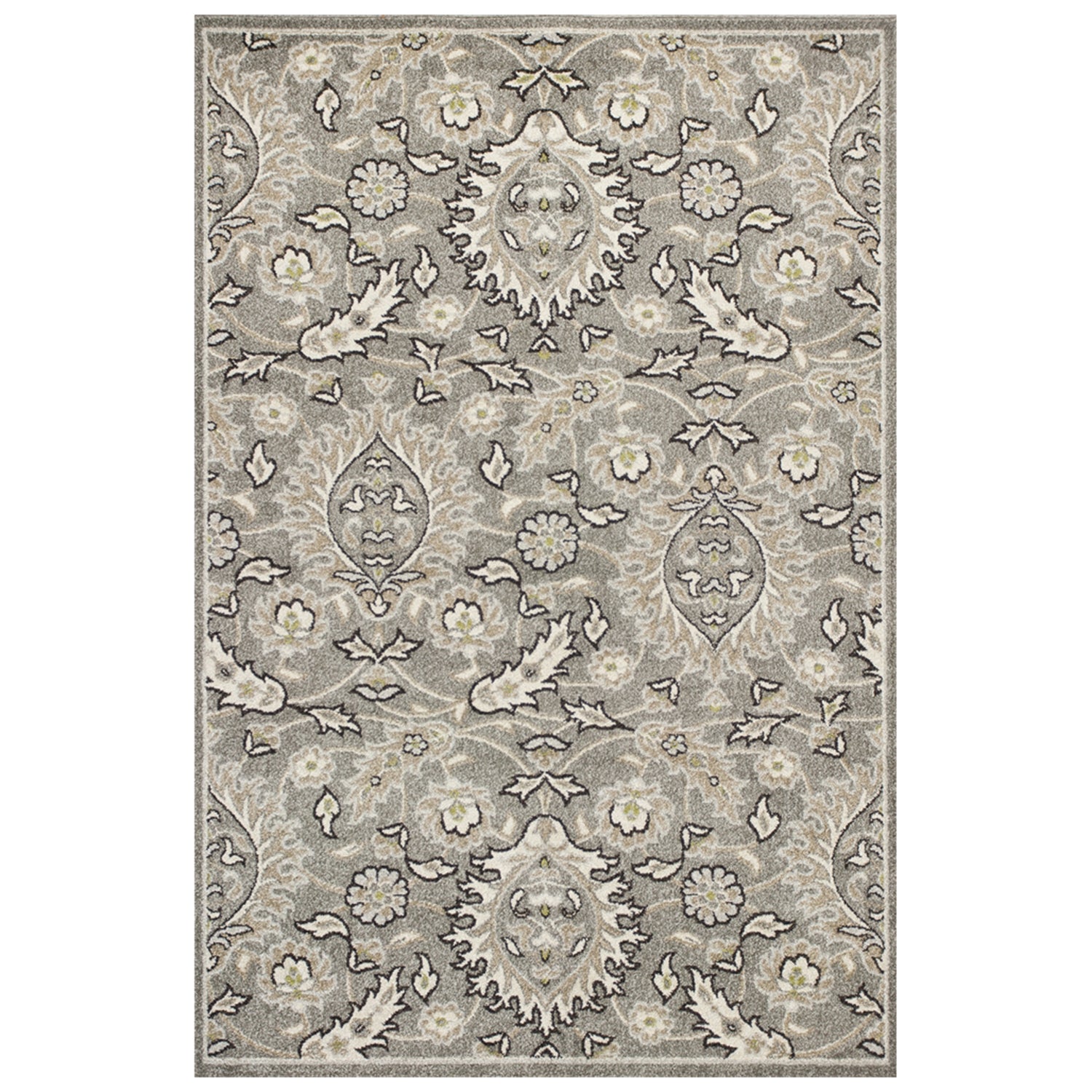 7' X 9' Gray And Ivory Floral Medallion Area Rug With UV Protection-Area Rugs-DECOROLALA