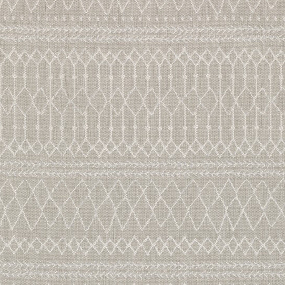 7' X 9' Gray And Ivory Geometric Indoor Outdoor Area Rug-Outdoor Rugs-DECOROLALA