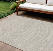7' X 9' Gray And Ivory Geometric Indoor Outdoor Area Rug-Outdoor Rugs-DECOROLALA