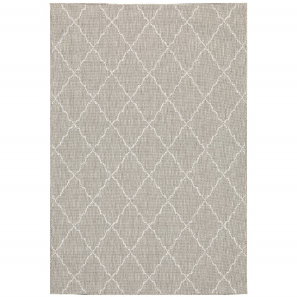 7' X 9' Gray And Ivory Indoor Outdoor Area Rug-Outdoor Rugs-DECOROLALA