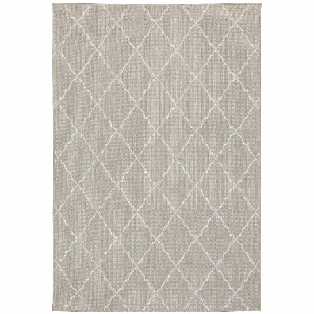7' X 9' Gray And Ivory Indoor Outdoor Area Rug-Outdoor Rugs-DECOROLALA