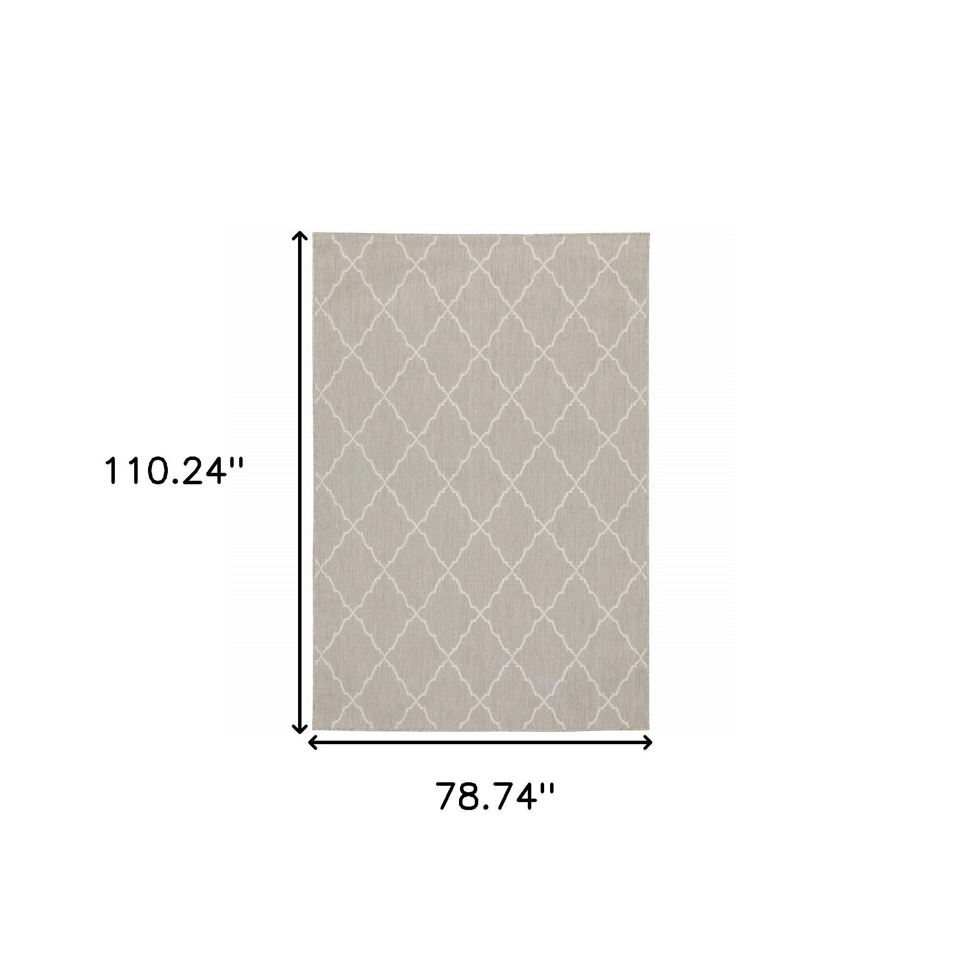 7' X 9' Gray And Ivory Indoor Outdoor Area Rug-Outdoor Rugs-DECOROLALA