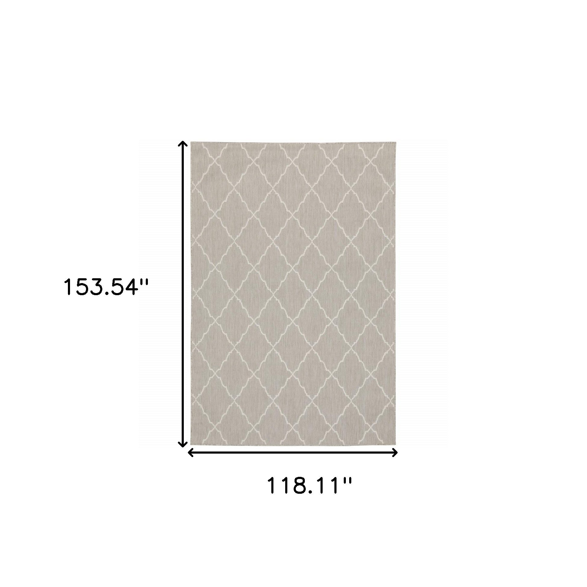 7' X 9' Gray And Ivory Indoor Outdoor Area Rug-Outdoor Rugs-DECOROLALA