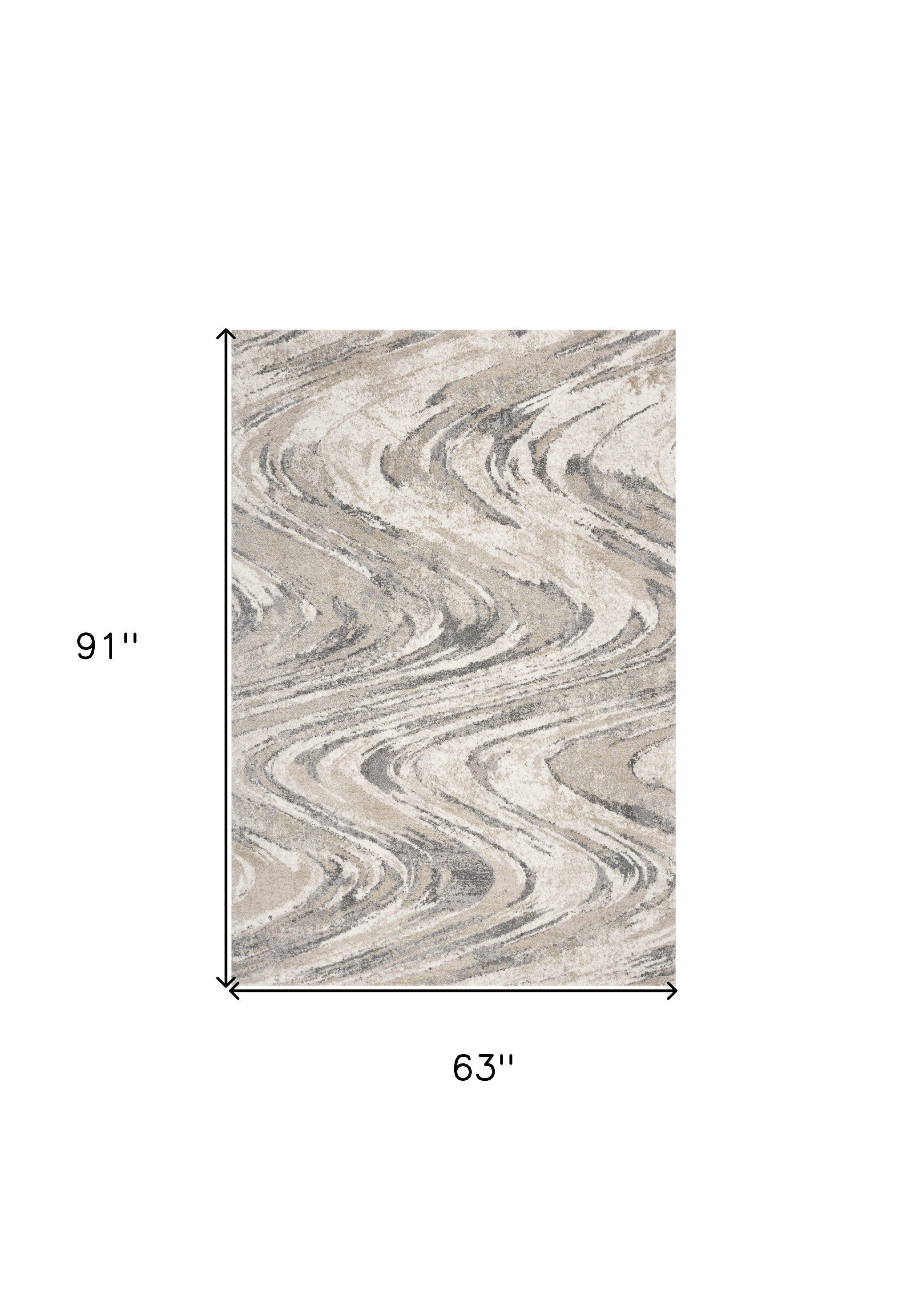 7' X 9' Gray And Tan Abstract Area Rug-Area Rugs-DECOROLALA