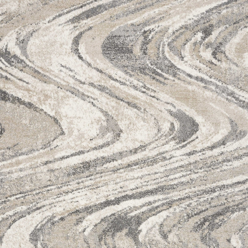 7' X 9' Gray And Tan Abstract Area Rug-Area Rugs-DECOROLALA