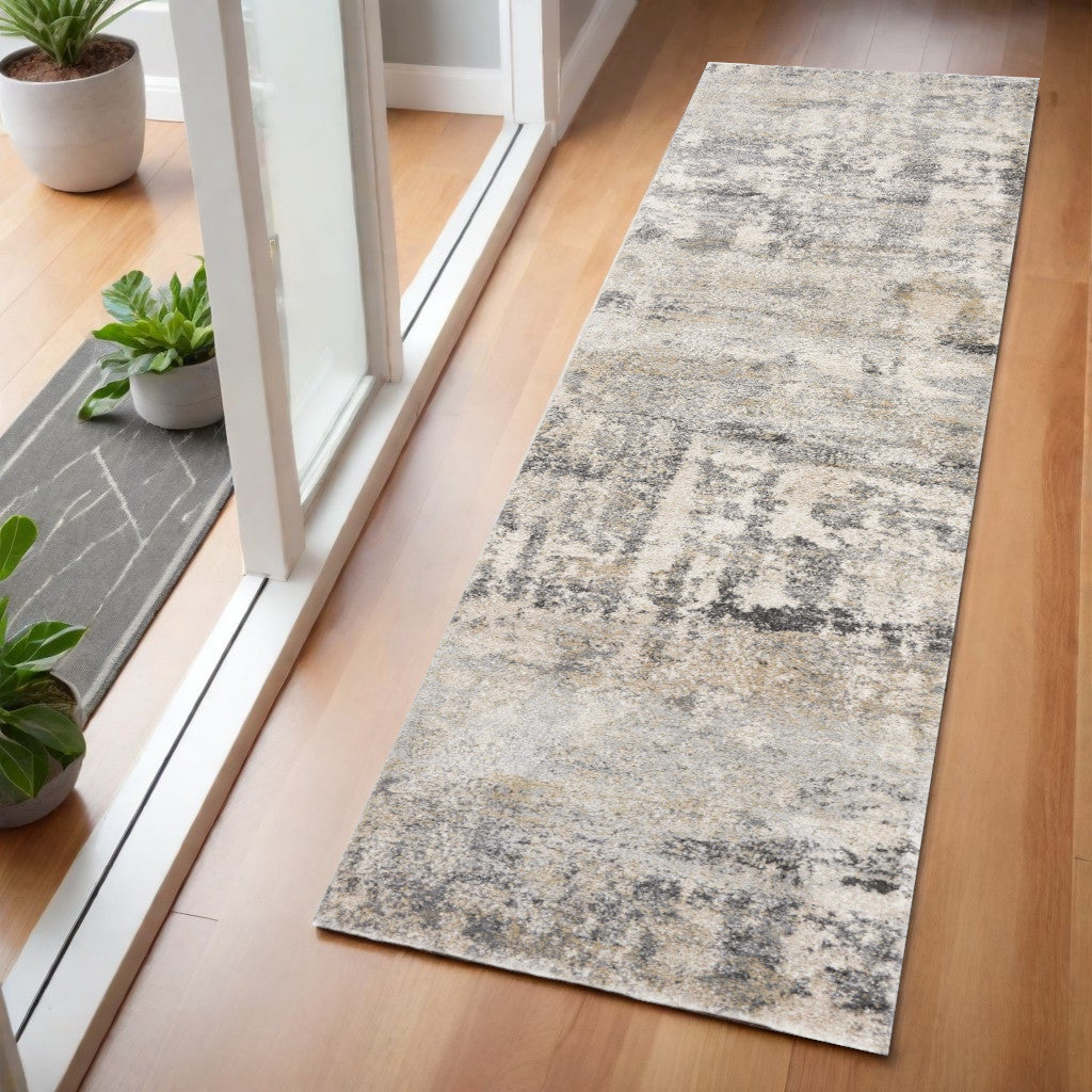 7' X 9' Gray And Tan Abstract Area Rug-Area Rugs-DECOROLALA
