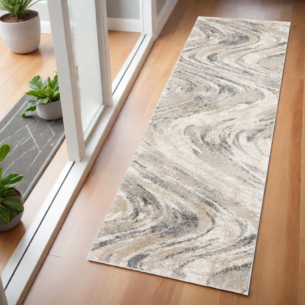 7' X 9' Gray And Tan Abstract Area Rug-Area Rugs-DECOROLALA