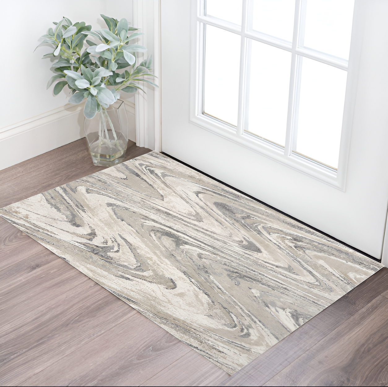 7' X 9' Gray And Tan Abstract Area Rug-Area Rugs-DECOROLALA
