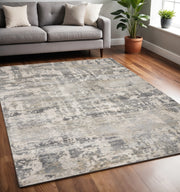 7' X 9' Gray And Tan Abstract Area Rug-Area Rugs-DECOROLALA