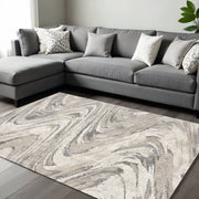 7' X 9' Gray And Tan Abstract Area Rug-Area Rugs-DECOROLALA