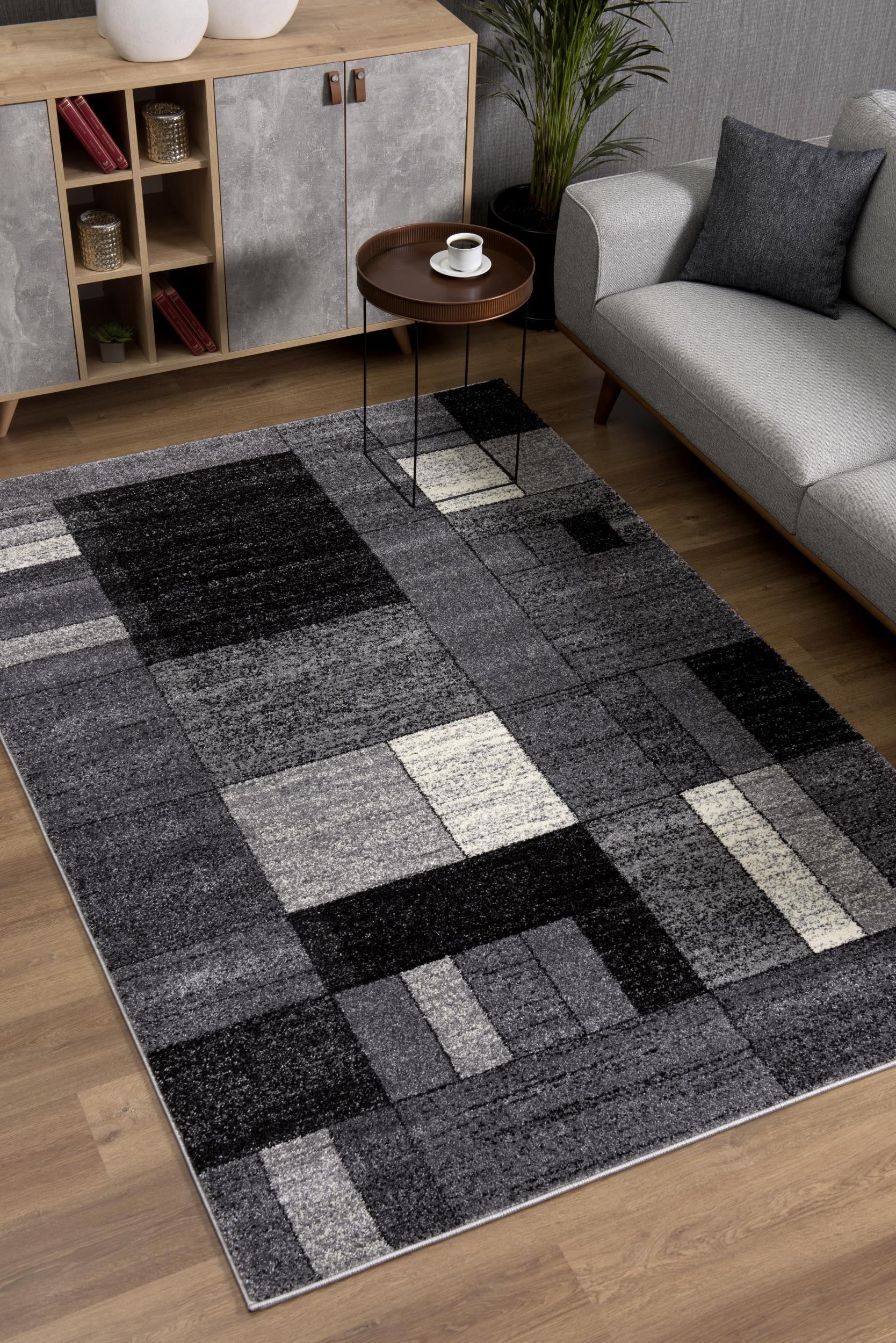 7' X 9' Gray Distressed Geometric Area Rug-Area Rugs-DECOROLALA