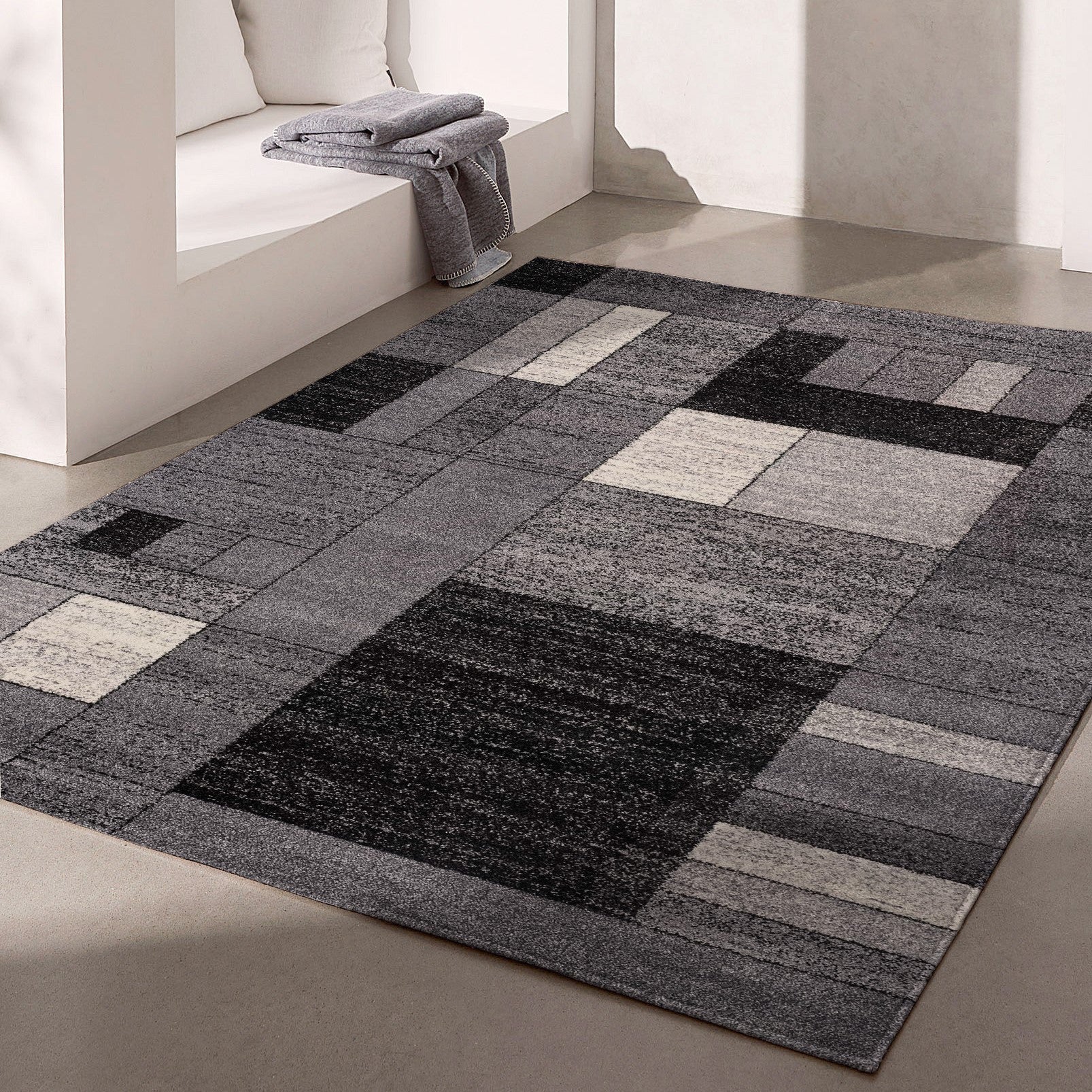 7' X 9' Gray Distressed Geometric Area Rug-Area Rugs-DECOROLALA