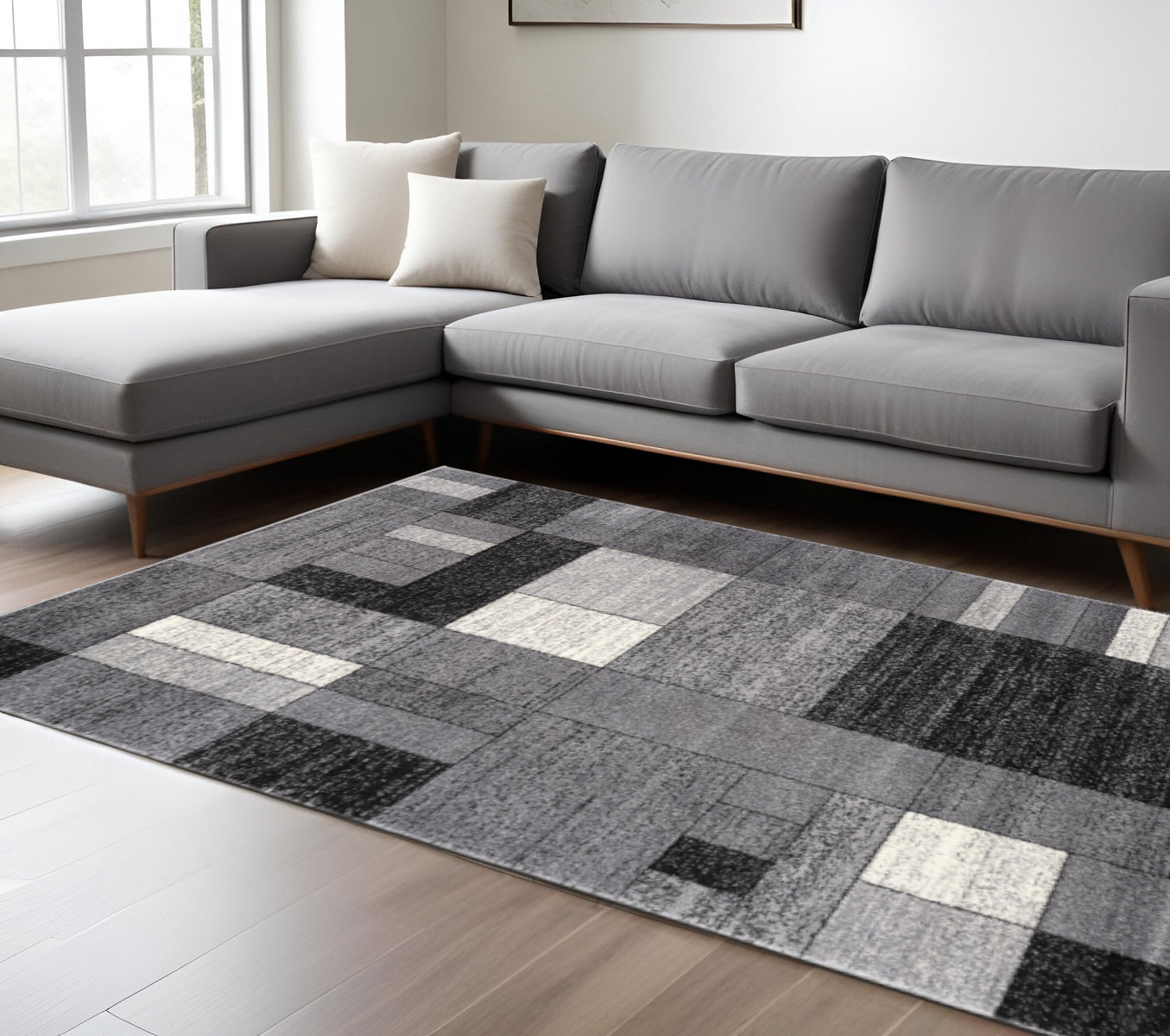 7' X 9' Gray Distressed Geometric Area Rug-Area Rugs-DECOROLALA