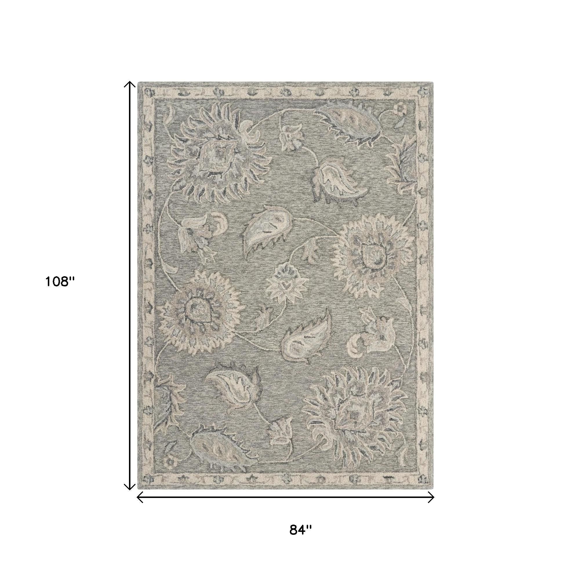 7' X 9' Gray Wool Hand Tufted Area Rug-Area Rugs-DECOROLALA
