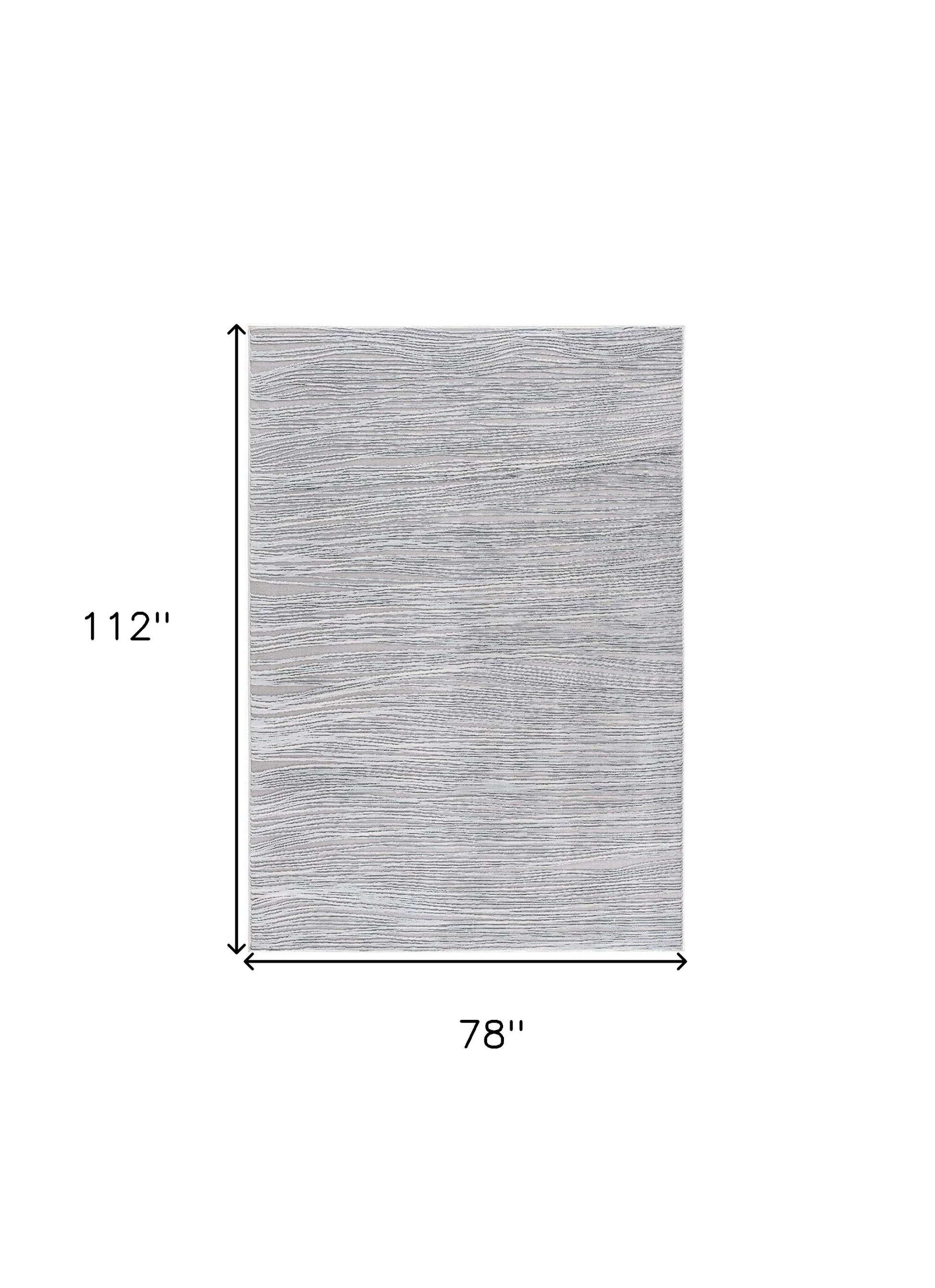 7' X 9' Gray and Ivory Striped Power Loom Area Rug-Area Rugs-DECOROLALA