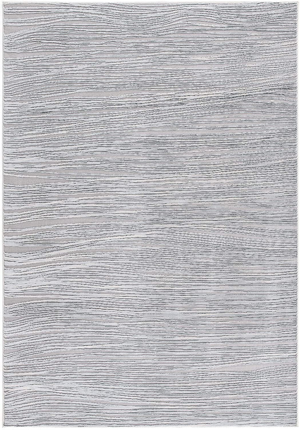 7' X 9' Gray and Ivory Striped Power Loom Area Rug-Area Rugs-DECOROLALA