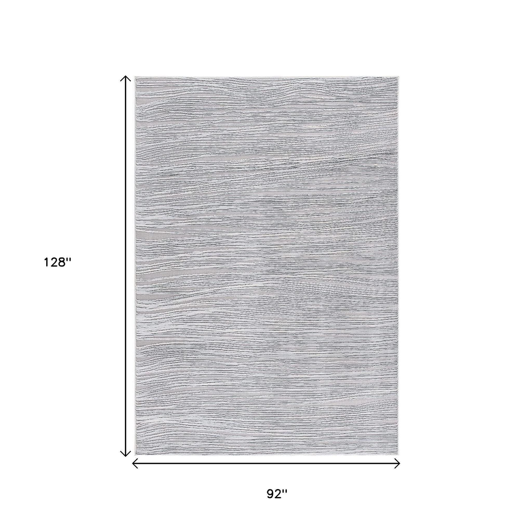 7' X 9' Gray and Ivory Striped Power Loom Area Rug-Area Rugs-DECOROLALA