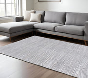 7' X 9' Gray and Ivory Striped Power Loom Area Rug-Area Rugs-DECOROLALA