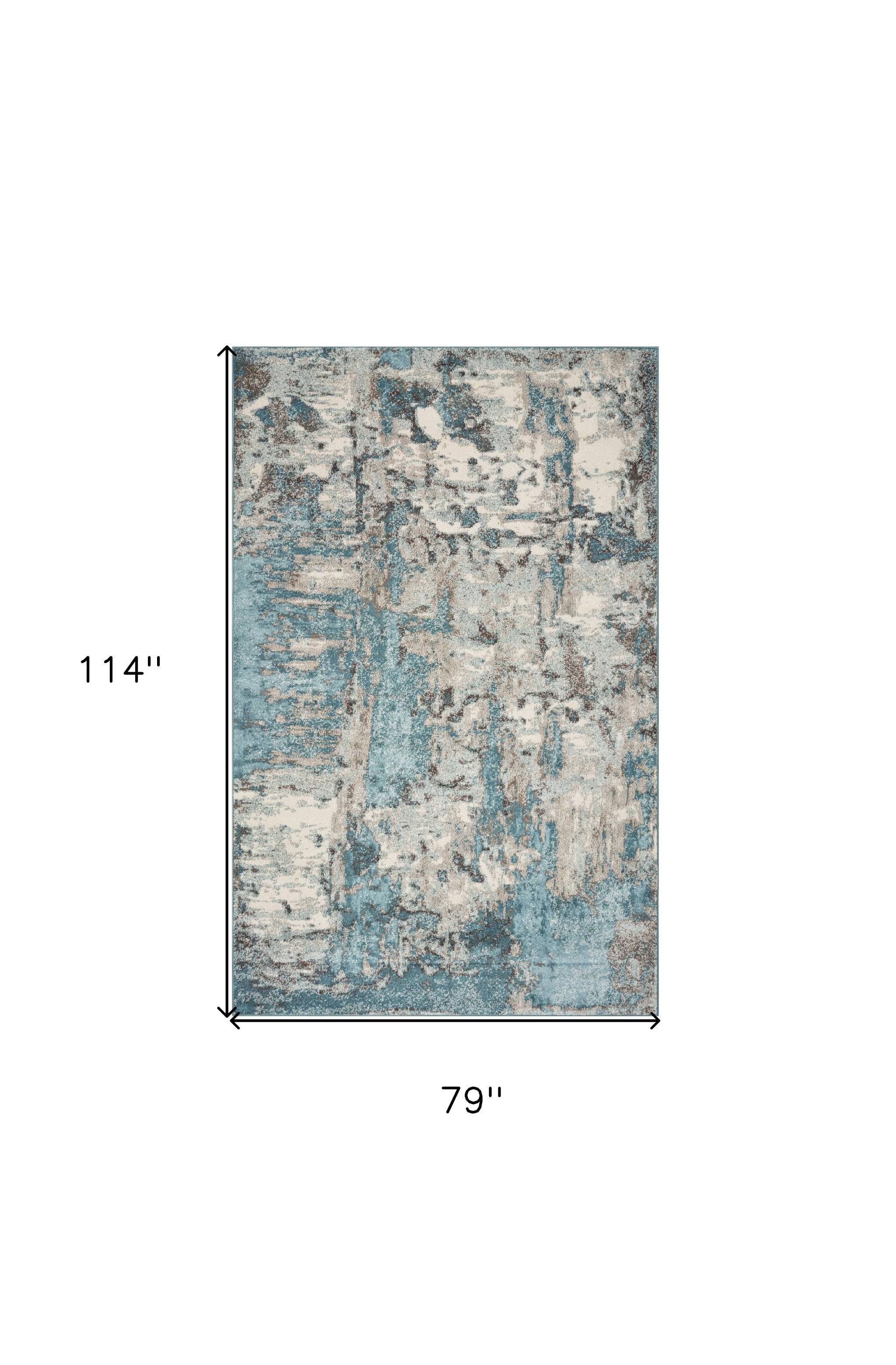 7' X 9' Ivory And Teal Abstract Area Rug-Area Rugs-DECOROLALA