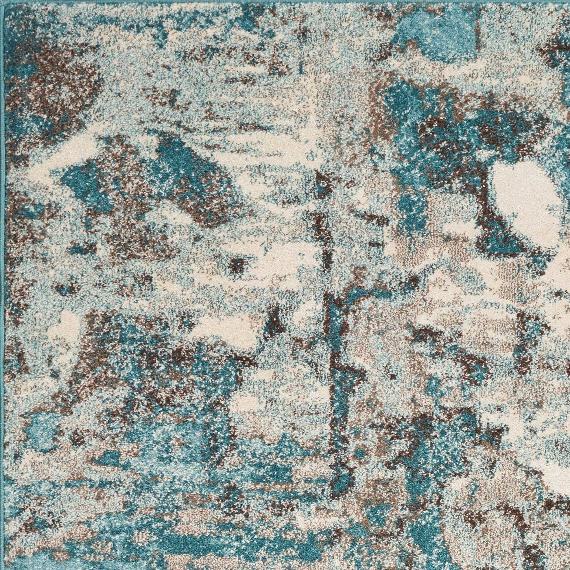 7' X 9' Ivory And Teal Abstract Area Rug-Area Rugs-DECOROLALA