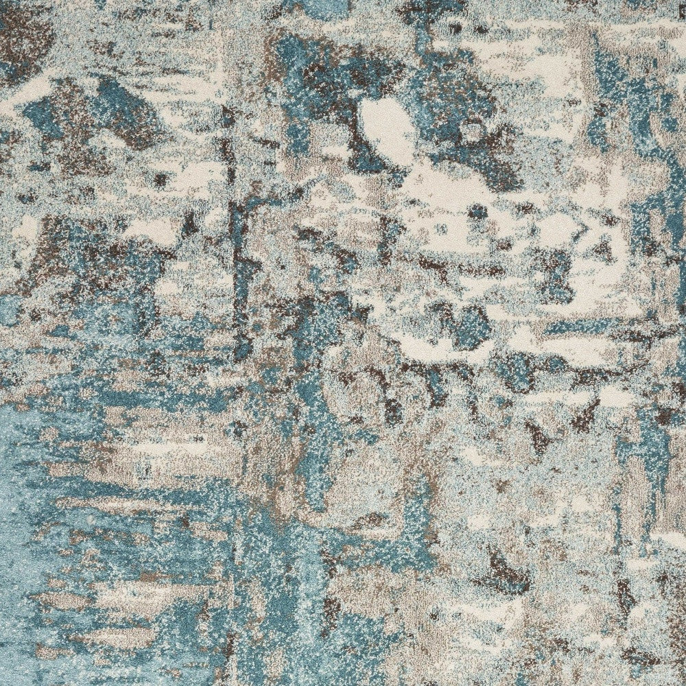 7' X 9' Ivory And Teal Abstract Area Rug-Area Rugs-DECOROLALA